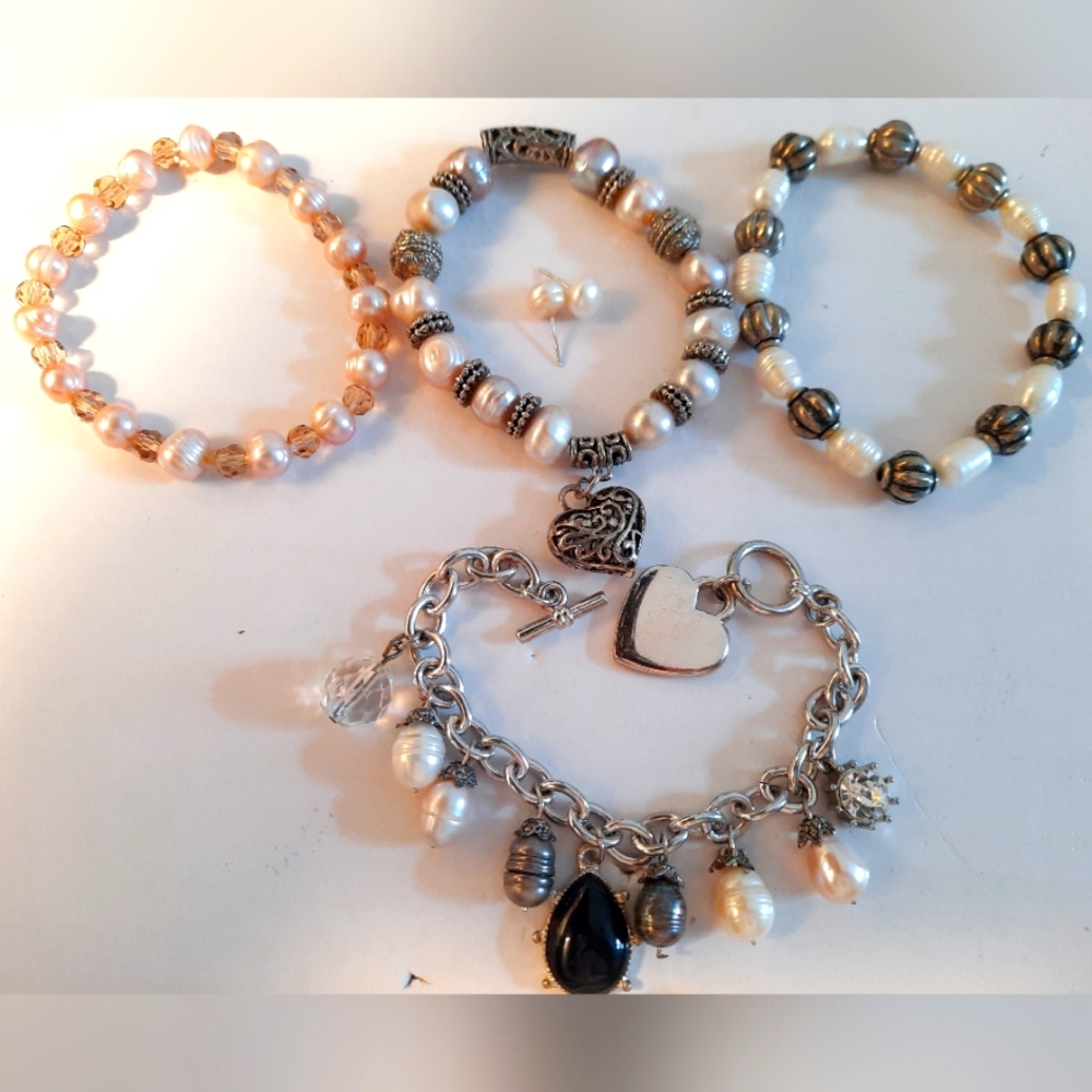 Elegant  Real  Fresh Water Big Pearl and Silver Bracelet Set,plus Earings
